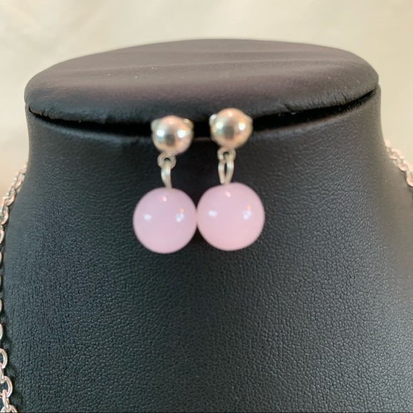 ROSE Quartz filigree pendant necklace and drop earring - Picture 5 of 7